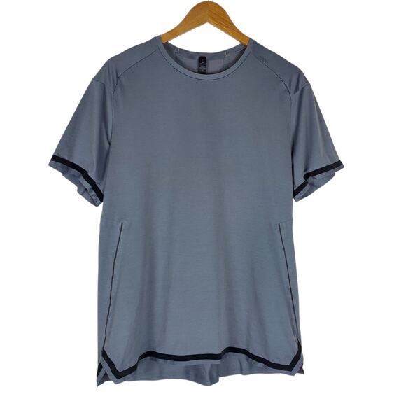 Lululemon Fast Free Bold Lines Short Sleeve Shirt Mens L Asphalt Gray Reflective - Picture 1 of 11